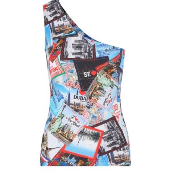 ❌SOLD❌ Balenciaga Asymmetric All Over Cities Tank Top in Multicolor - Picture 2 of 8